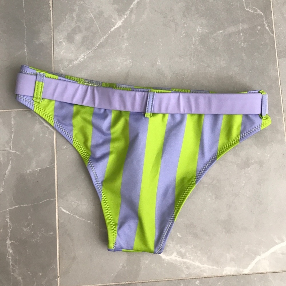 Solid & Striped Rachel Belts Bikini Botton Striped Lime/Lemon Size XS - Picture 3 of 8